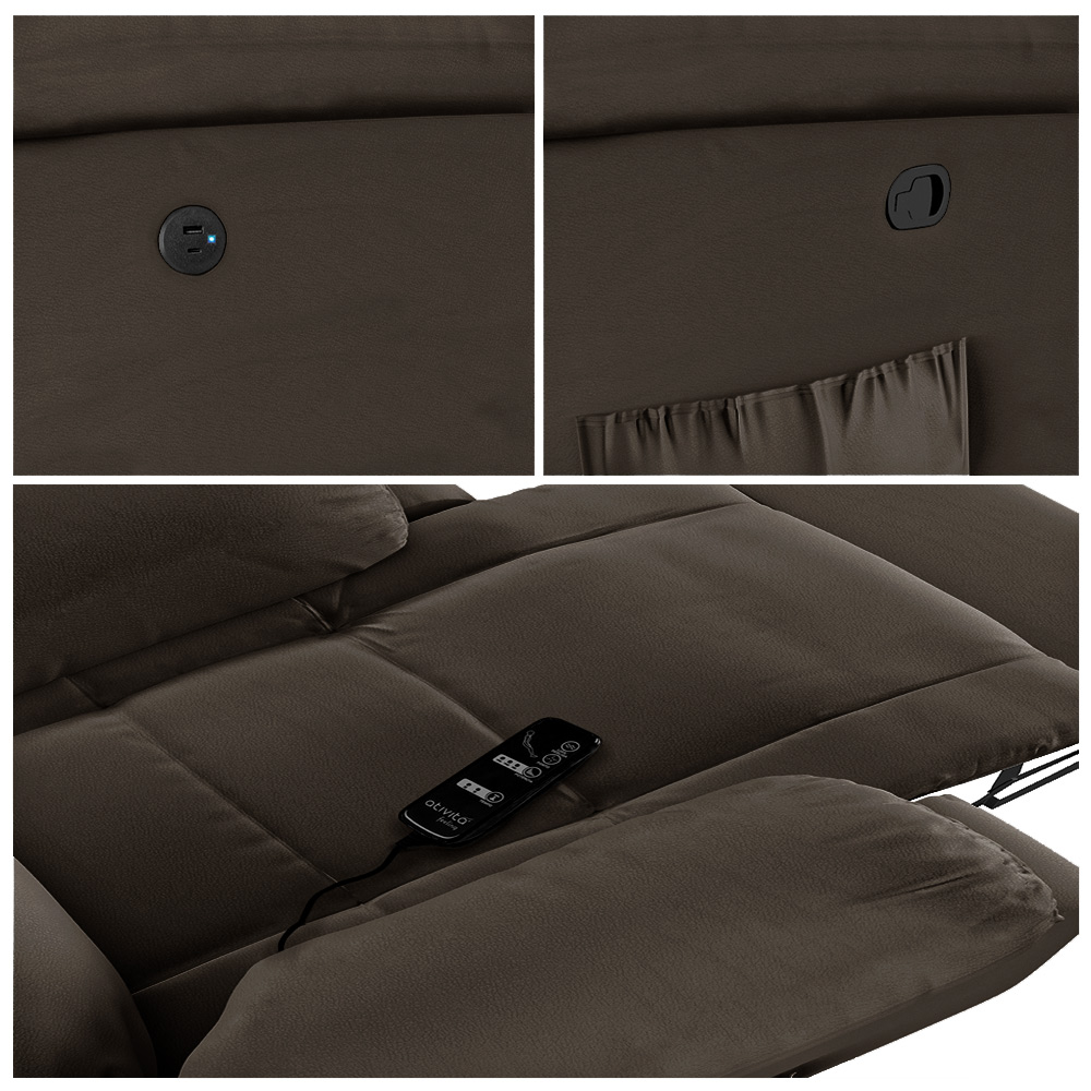 Poltrona do Papai Reclinável Sala de Cinema Madrid Glider Manual Giratória Massagem USB PU Marrom  G23