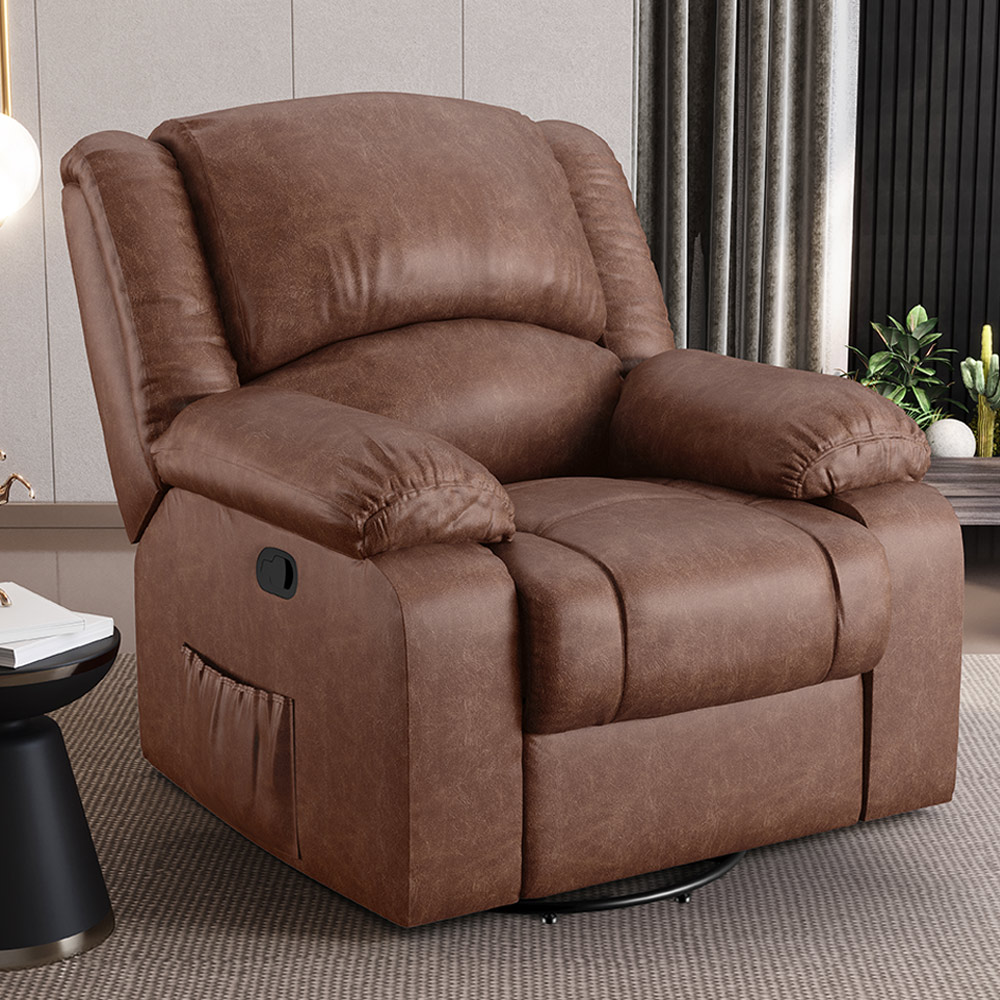 Poltrona do Papai Reclinável Sala de Cinema Madrid Glider Manual Giratória Massagem USB PU Marrom Brilho  G26
