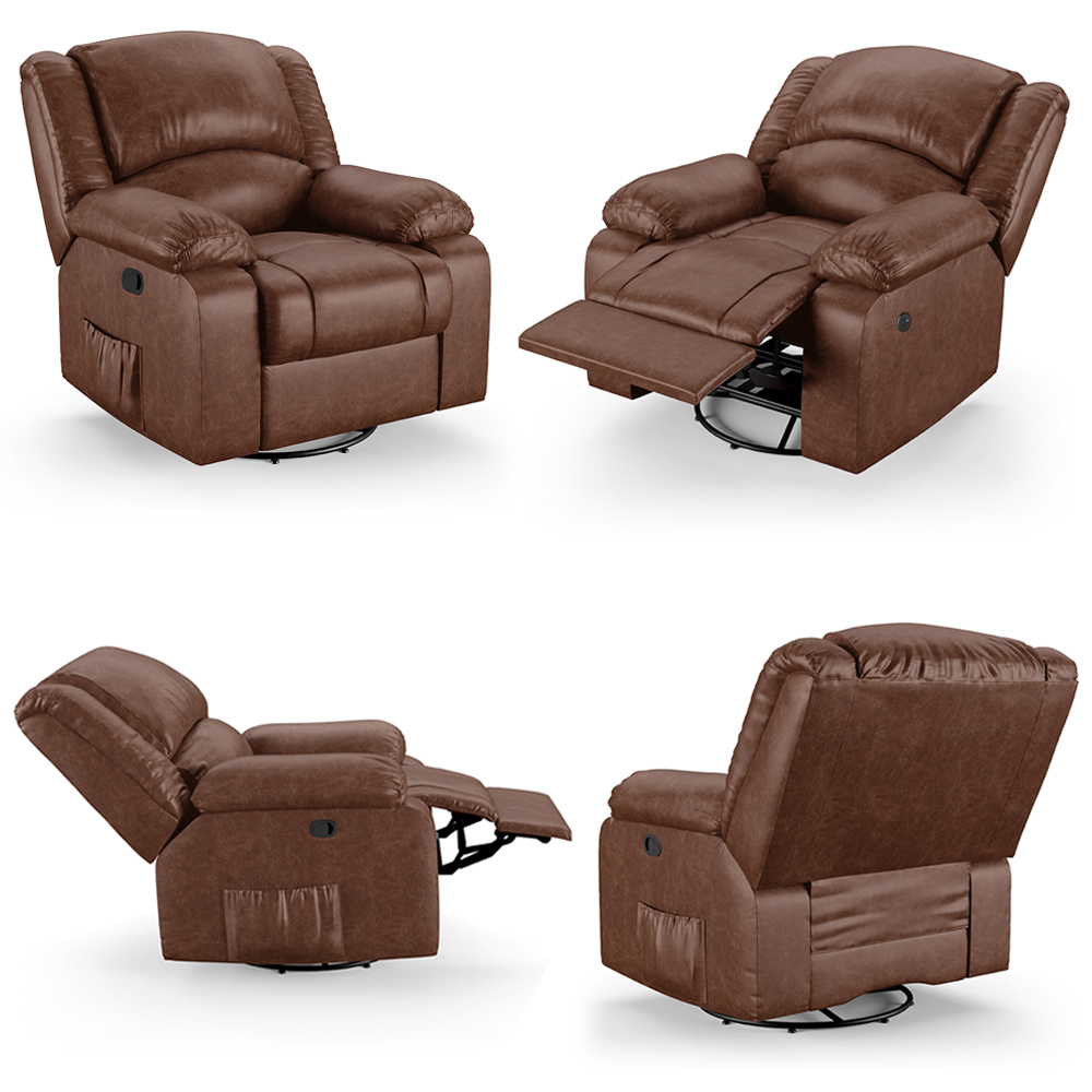 Poltrona do Papai Reclinável Sala de Cinema Madrid Glider Manual Giratória Massagem USB PU Marrom Brilho  G26