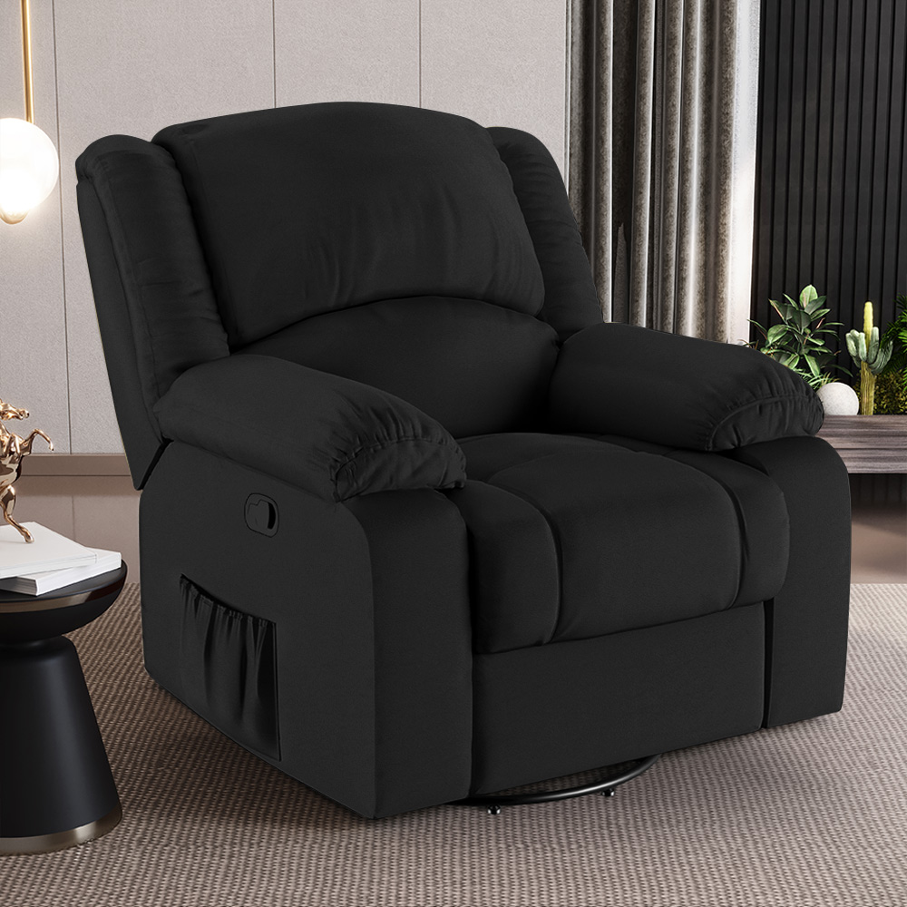 Poltrona do Papai Reclinável Sala de Cinema Madrid Glider Manual Giratória Massagem USB PU Preto  G23