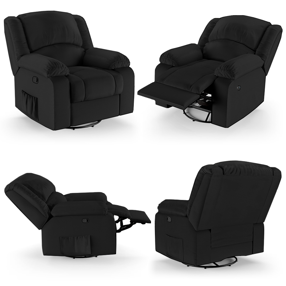 Poltrona do Papai Reclinável Sala de Cinema Madrid Glider Manual Giratória Massagem USB PU Preto  G23