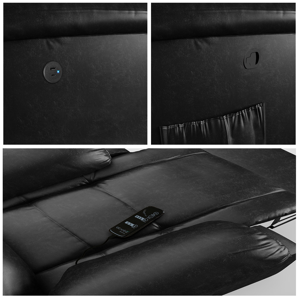 Poltrona do Papai Reclinável Sala de Cinema Madrid Glider Manual Giratória Massagem USB PU Preto Brilho  G26