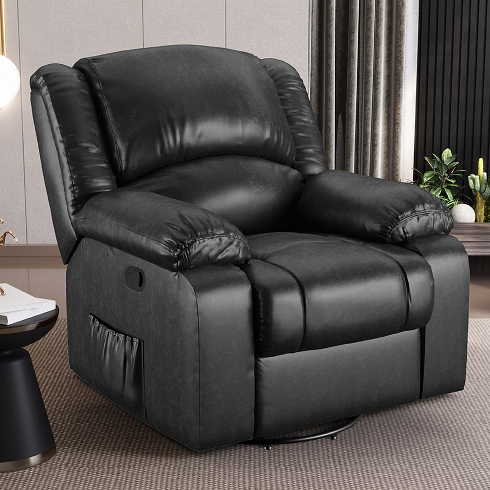Poltrona do Papai Reclinável Sala de Cinema Madrid Glider Manual Giratória Massagem USB PU Preto Brilho  G26