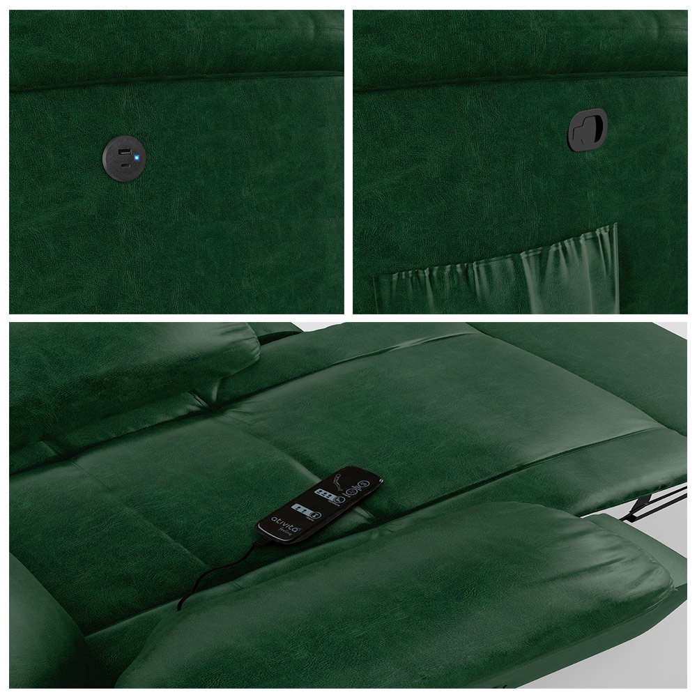 Poltrona do Papai Reclinável Sala de Cinema Madrid Glider Manual Giratória Massagem USB PU Verde Musgo  G26