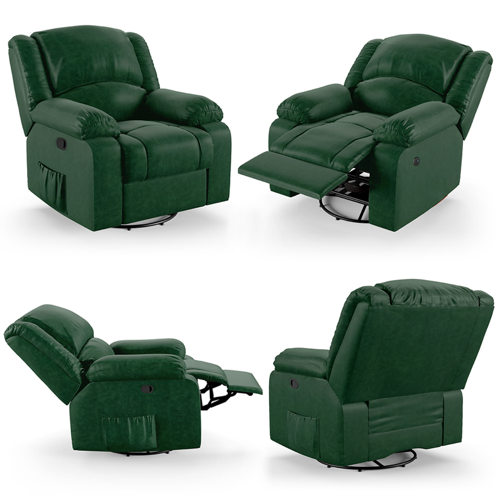 Poltrona do Papai Reclinável Sala de Cinema Madrid Glider Manual Giratória Massagem USB PU Verde Musgo  G26