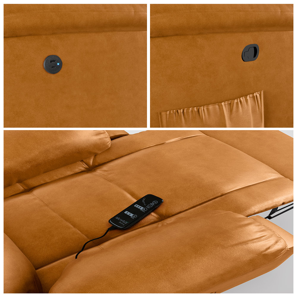 Poltrona do Papai Reclinável Sala de Cinema Madrid Glider Manual Giratória Massagem USB PU Whisky  G26