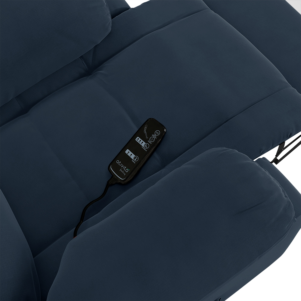 Poltrona do Papai Reclinável Sala de Cinema Madrid Glider Manual Giratória Massagem USB Veludo Azul  G23