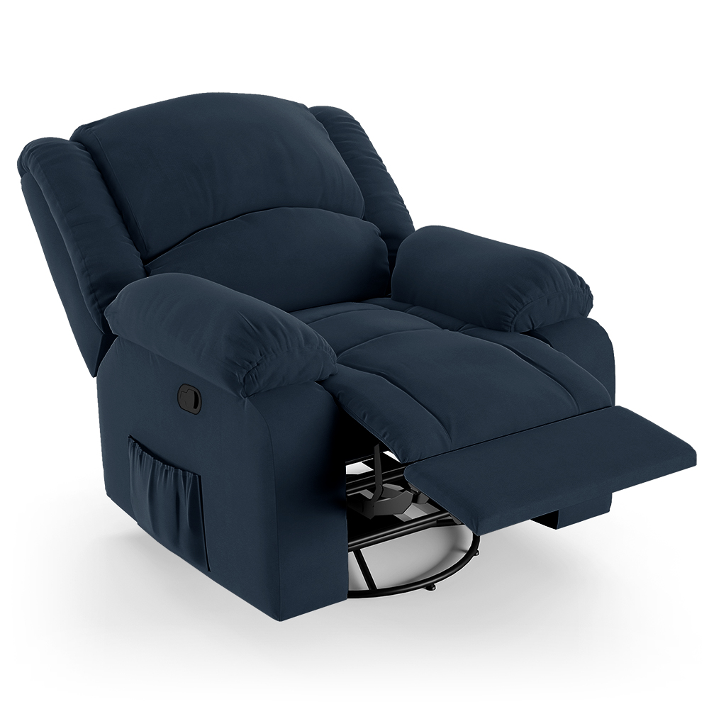 Poltrona do Papai Reclinável Sala de Cinema Madrid Glider Manual Giratória Massagem USB Veludo Azul  G23