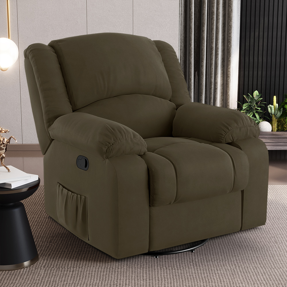 Poltrona do Papai Reclinável Sala de Cinema Madrid Glider Manual Giratória Massagem USB Veludo Capuccino  G23