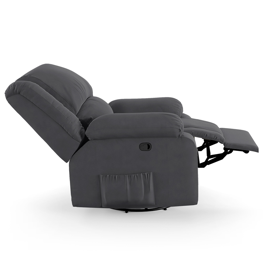 Poltrona do Papai Reclinável Sala de Cinema Madrid Glider Manual Giratória Massagem USB Veludo Cinza Grafite  G23
