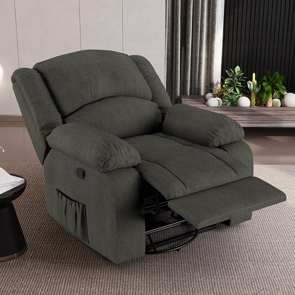 Poltrona do Papai Reclinável Sala de Cinema Madrid Glider Manual Giratória USB Linho Chumbo  G26