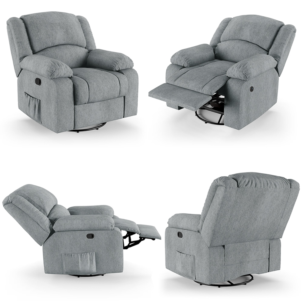 Poltrona do Papai Reclinável Sala de Cinema Madrid Glider Manual Giratória USB Linho Cinza  G26