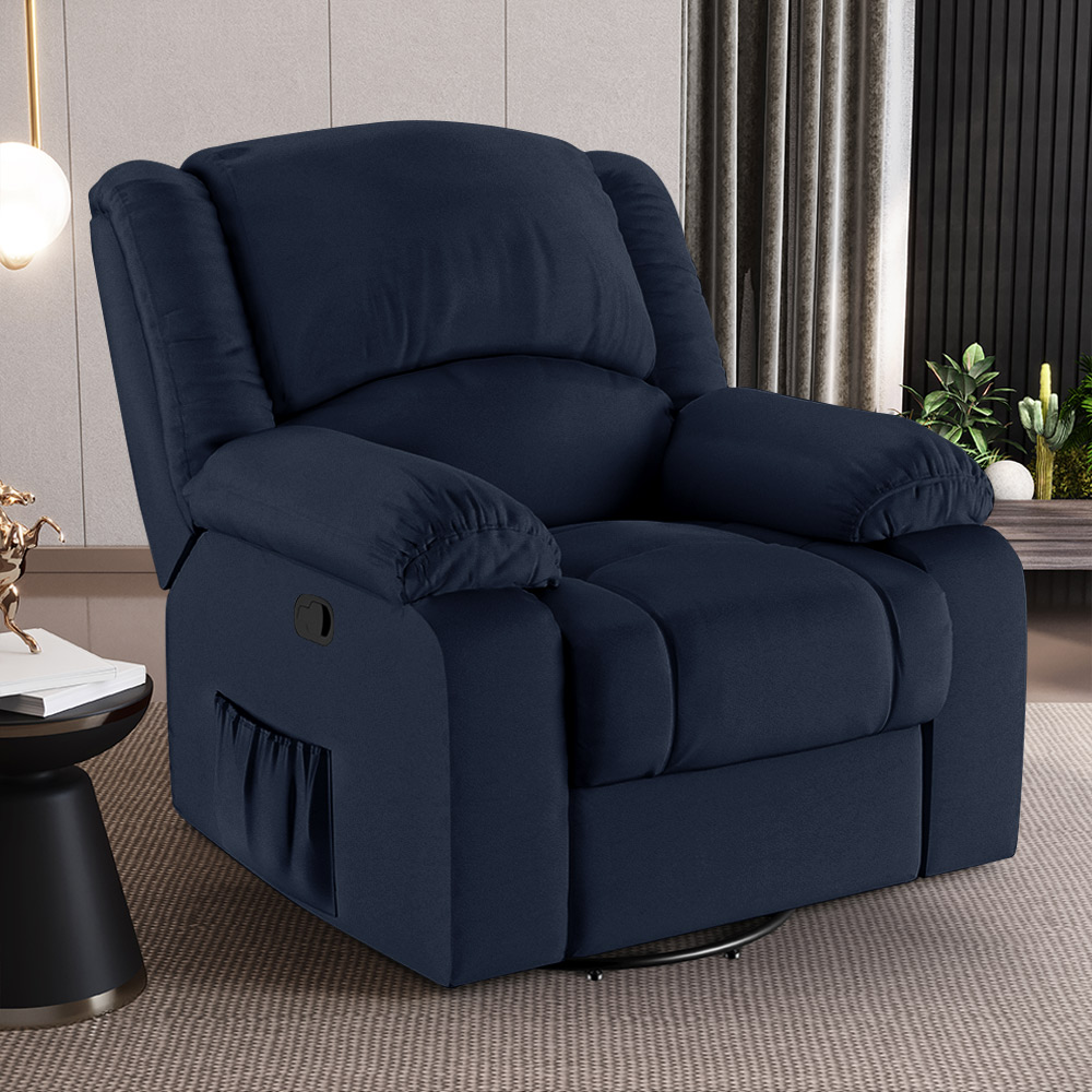 Poltrona do Papai Reclinável Sala de Cinema Madrid Glider Manual Giratória USB PU Azul  G23