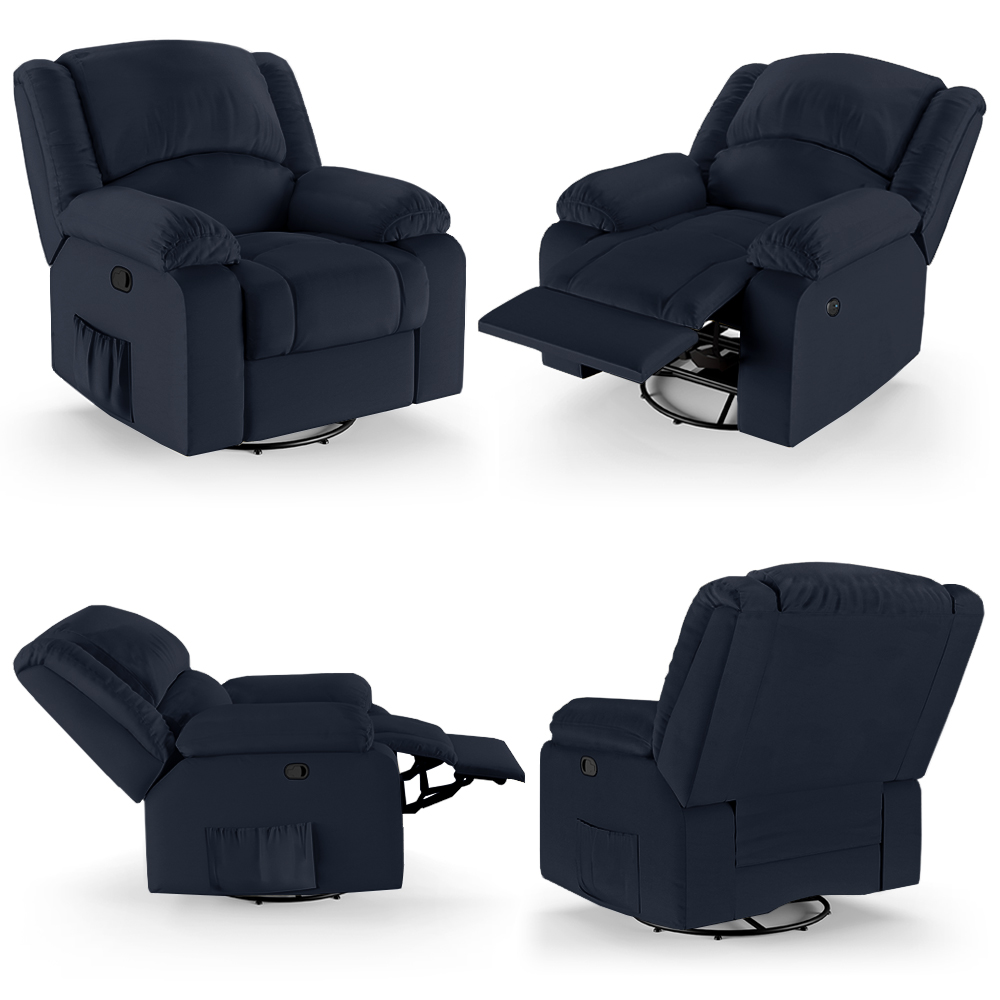 Poltrona do Papai Reclinável Sala de Cinema Madrid Glider Manual Giratória USB PU Azul  G23