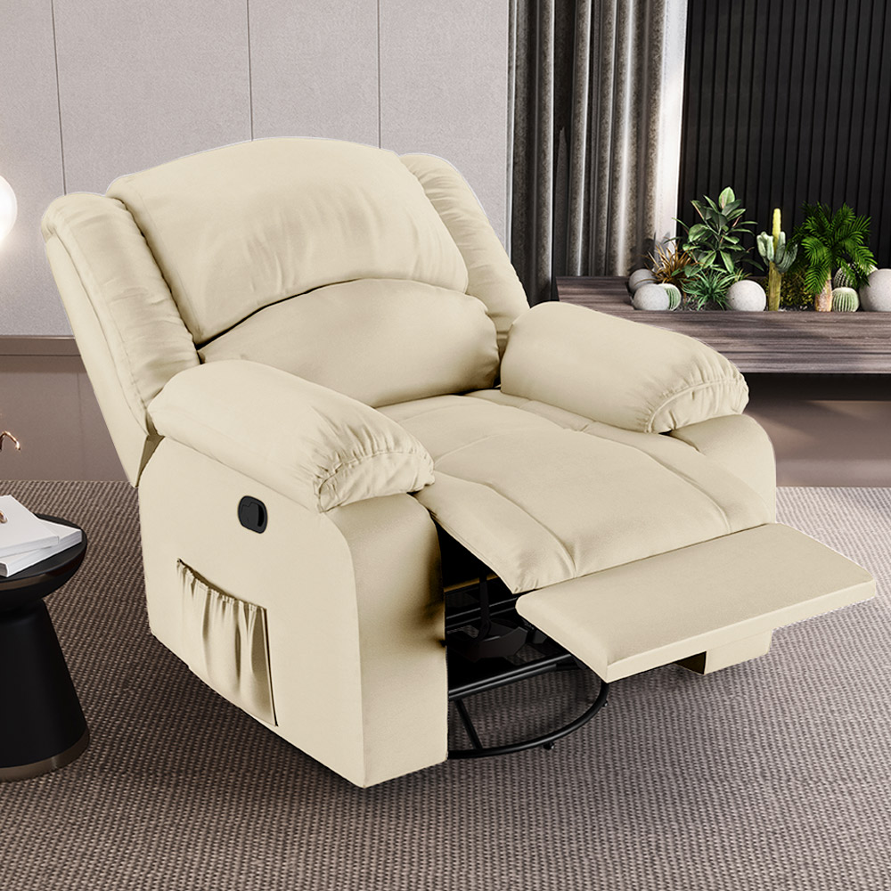 Poltrona do Papai Reclinável Sala de Cinema Madrid Glider Manual Giratória USB PU Bege  G26