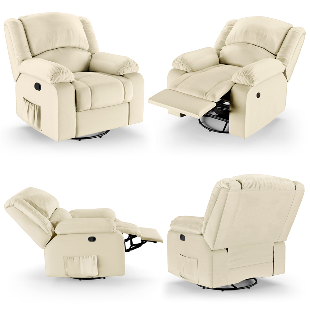 Poltrona do Papai Reclinável Sala de Cinema Madrid Glider Manual Giratória USB PU Bege  G26