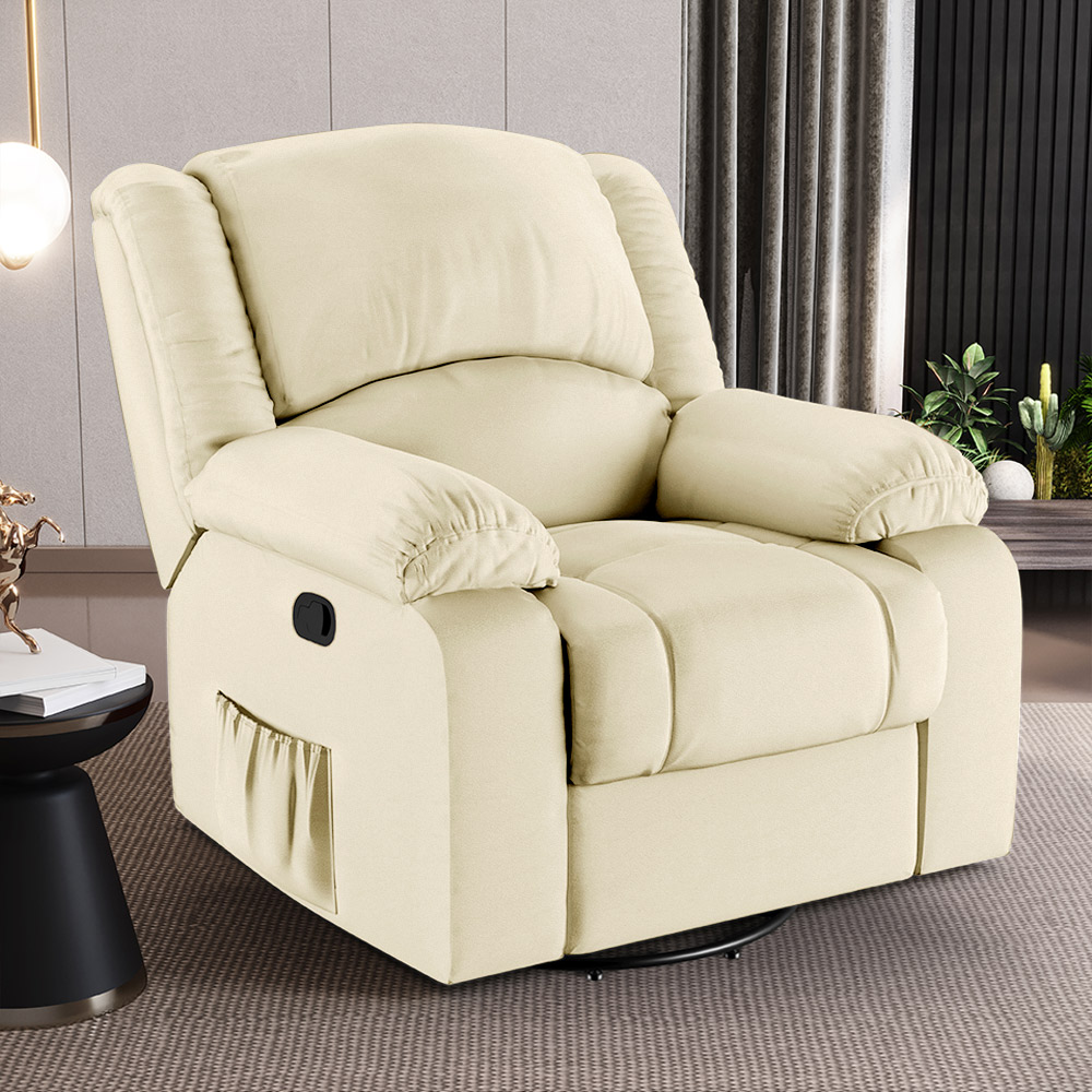 Poltrona do Papai Reclinável Sala de Cinema Madrid Glider Manual Giratória USB PU Bege  G26