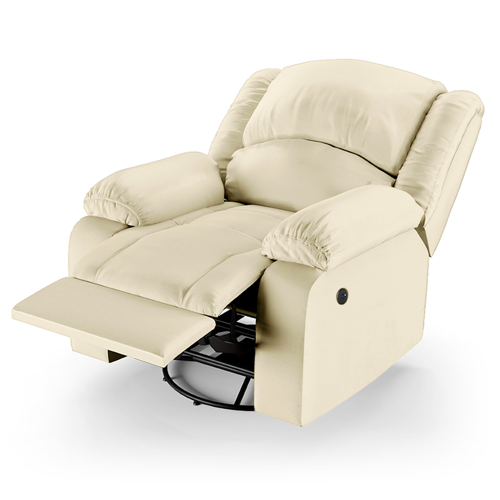 Poltrona do Papai Reclinável Sala de Cinema Madrid Glider Manual Giratória USB PU Bege  G26