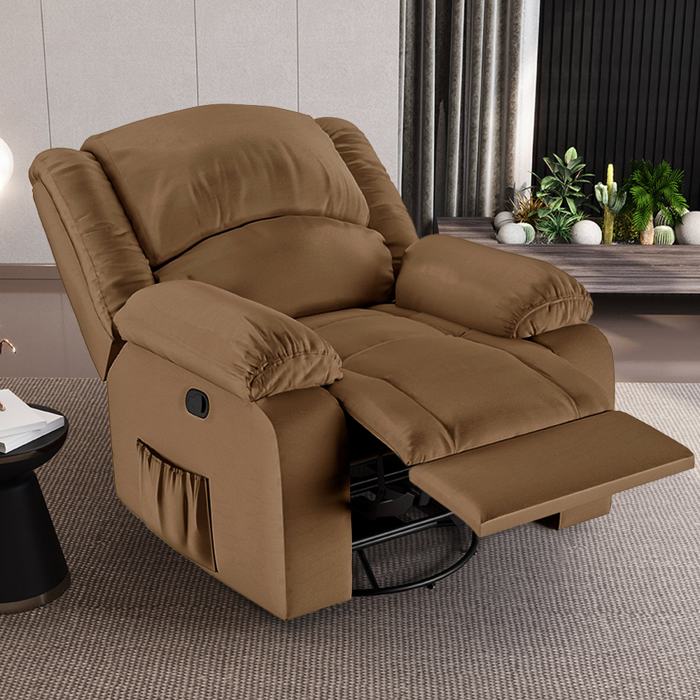 Poltrona do Papai Reclinável Sala de Cinema Madrid Glider Manual Giratória USB PU Caramelo  G23