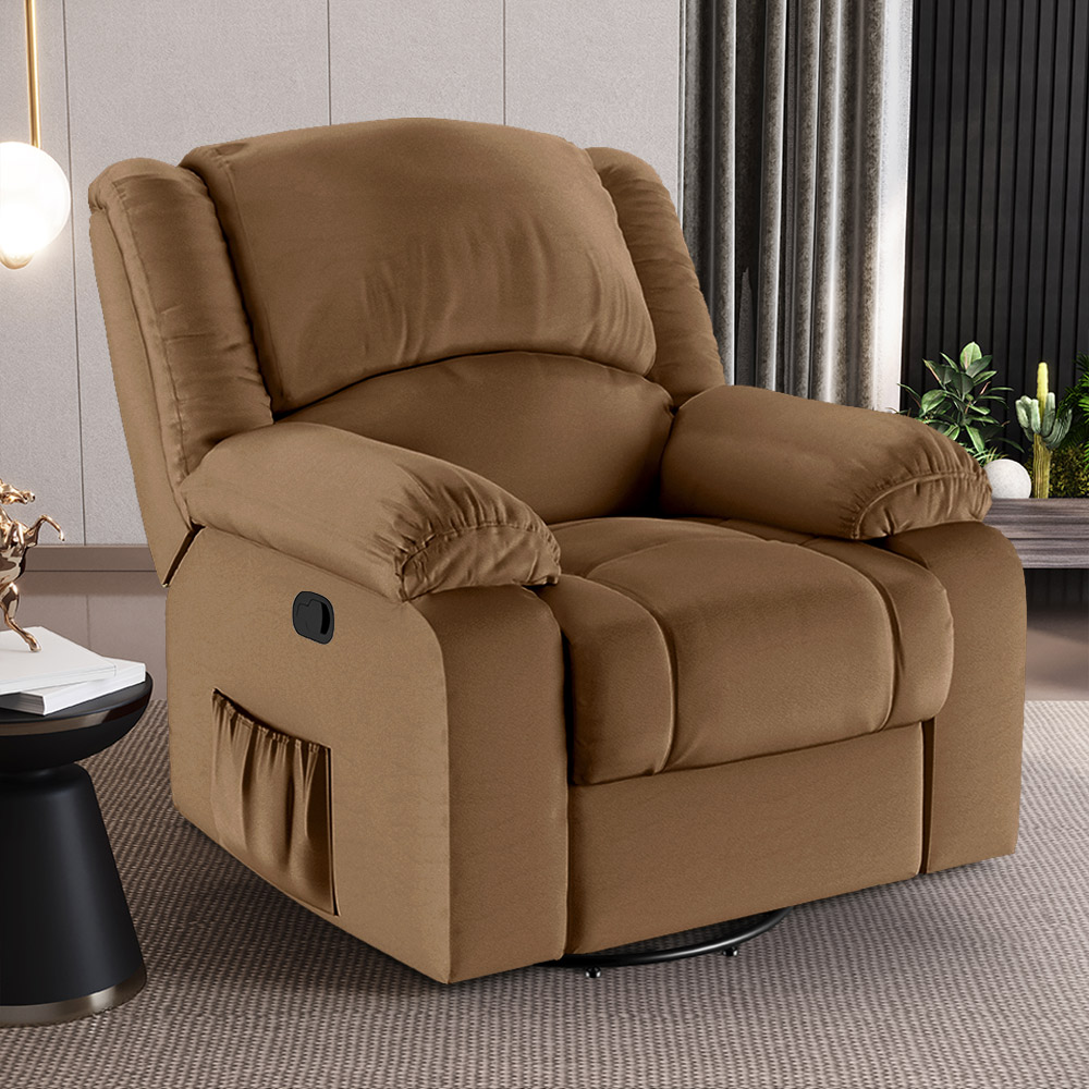 Poltrona do Papai Reclinável Sala de Cinema Madrid Glider Manual Giratória USB PU Caramelo  G23