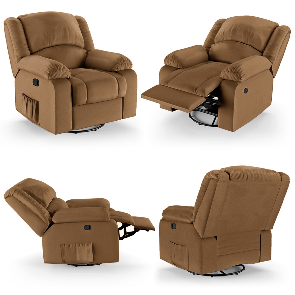 Poltrona do Papai Reclinável Sala de Cinema Madrid Glider Manual Giratória USB PU Caramelo  G23