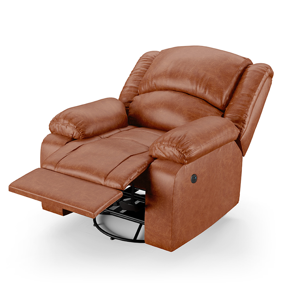 Poltrona do Papai Reclinável Sala de Cinema Madrid Glider Manual Giratória USB PU Caramelo Brilho  G26