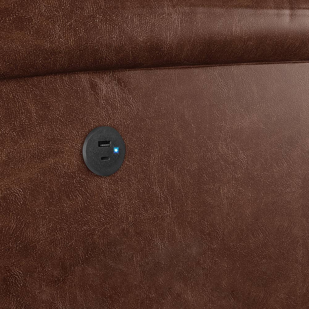 Poltrona do Papai Reclinável Sala de Cinema Madrid Glider Manual Giratória USB PU Marrom Brilho  G26