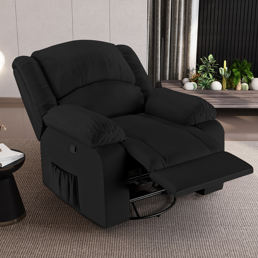 Poltrona do Papai Reclinável Sala de Cinema Madrid Glider Manual Giratória USB PU Preto  G23