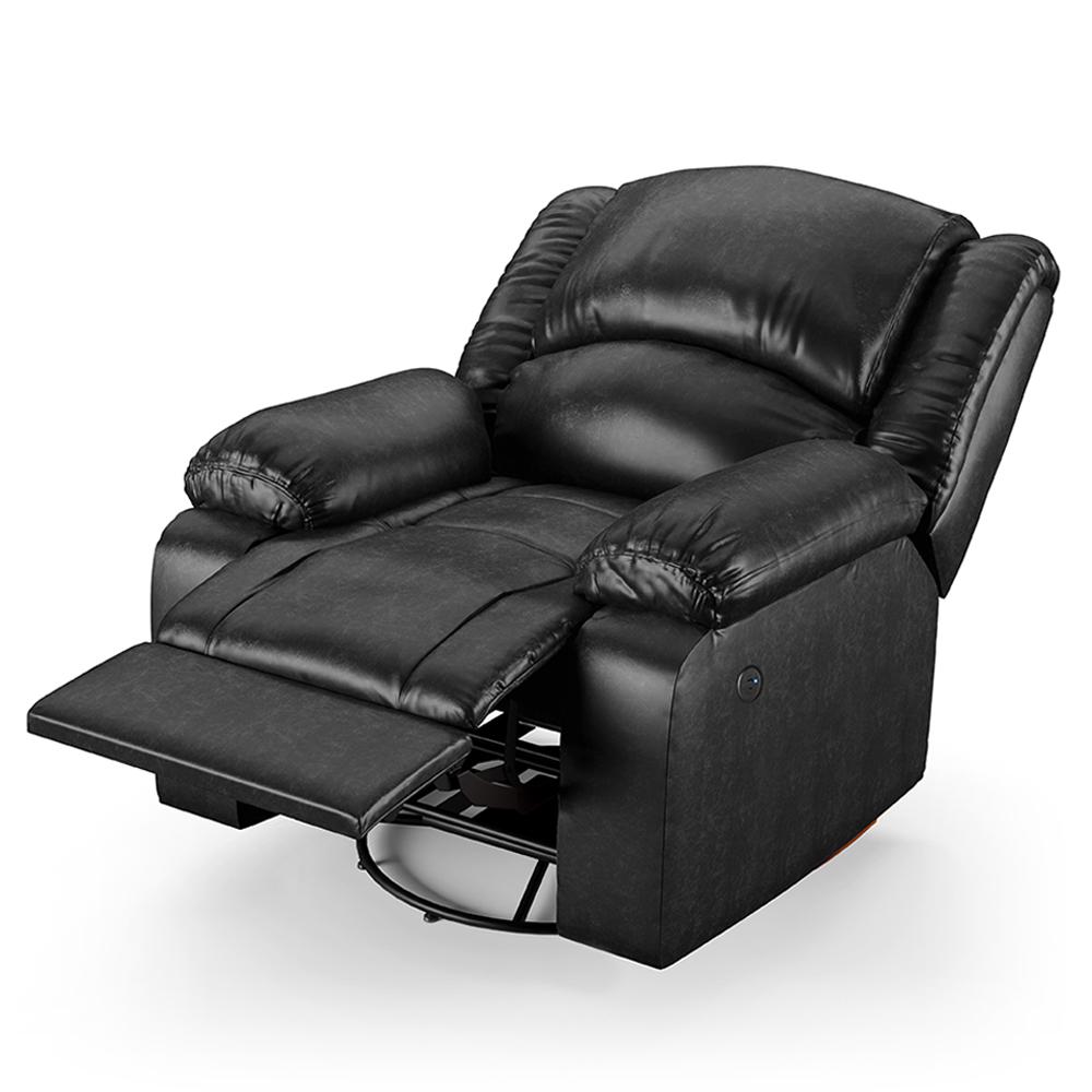 Poltrona do Papai Reclinável Sala de Cinema Madrid Glider Manual Giratória USB PU Preto Brilho  G26