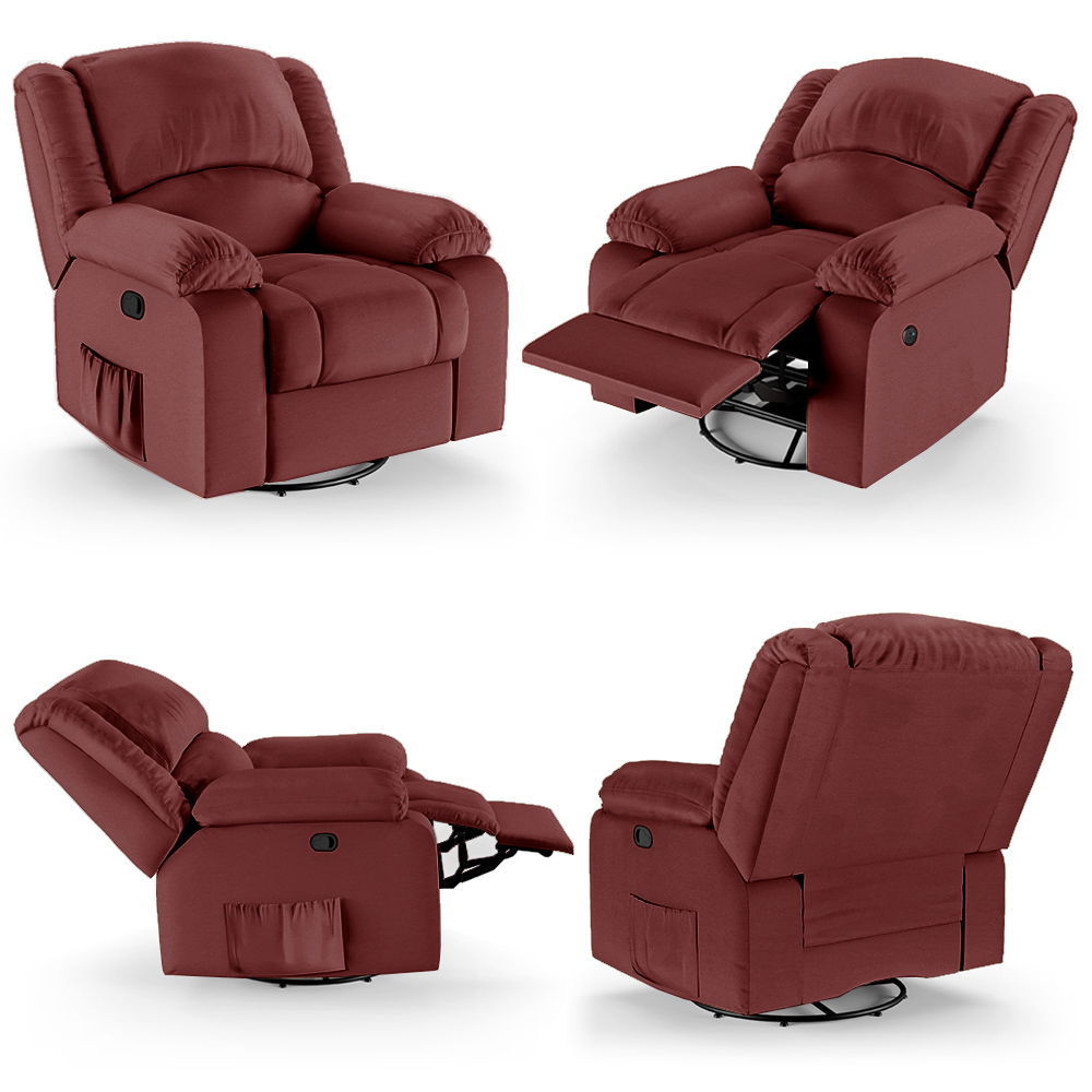 Poltrona do Papai Reclinável Sala de Cinema Madrid Glider Manual Giratória USB PU Vermelho  G23