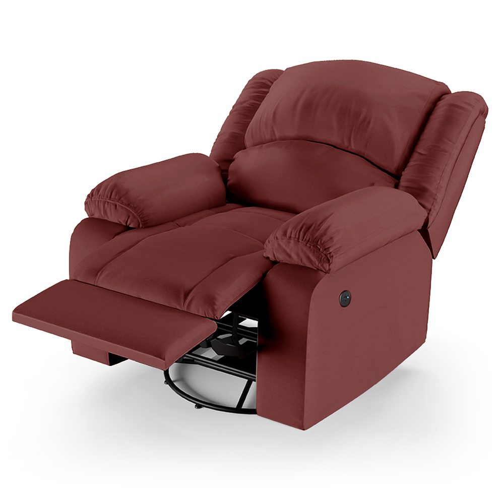 Poltrona do Papai Reclinável Sala de Cinema Madrid Glider Manual Giratória USB PU Vermelho  G23