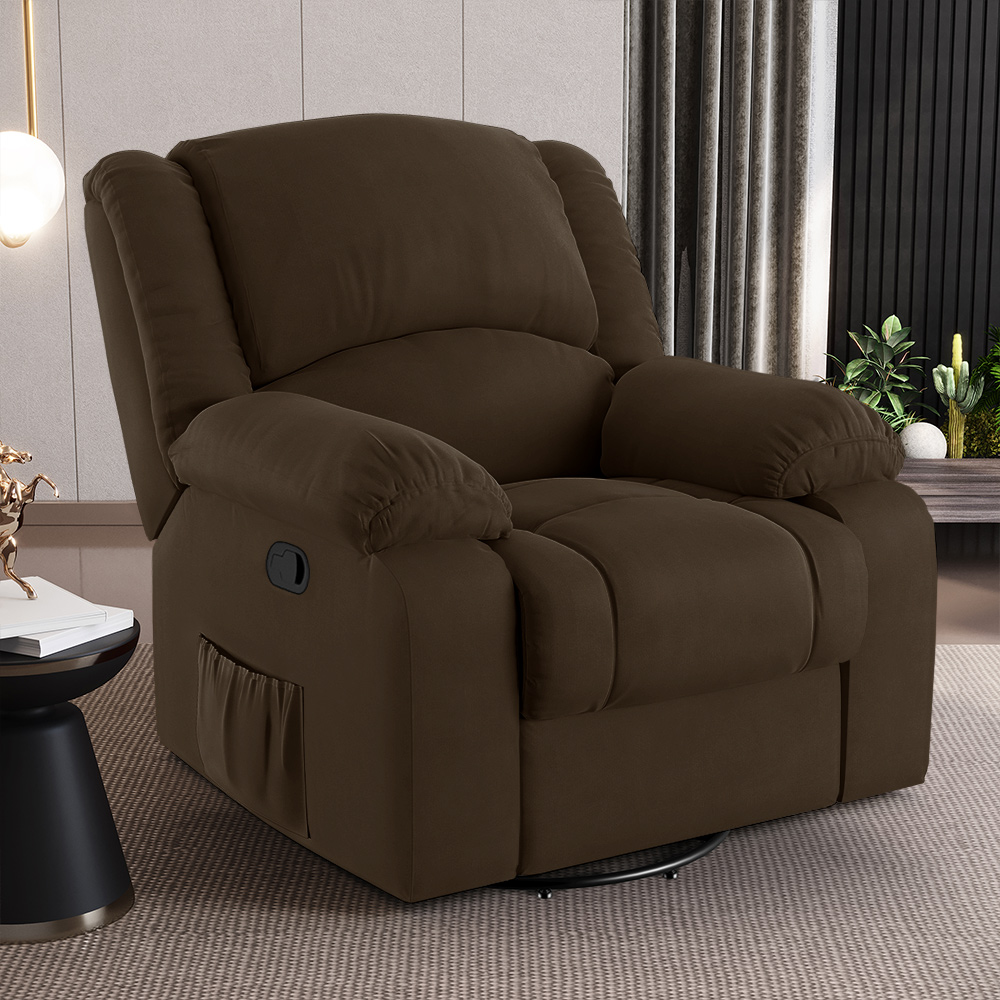 Poltrona do Papai Reclinável Sala de Cinema Madrid Glider Manual Giratória USB Veludo Marrom  G23