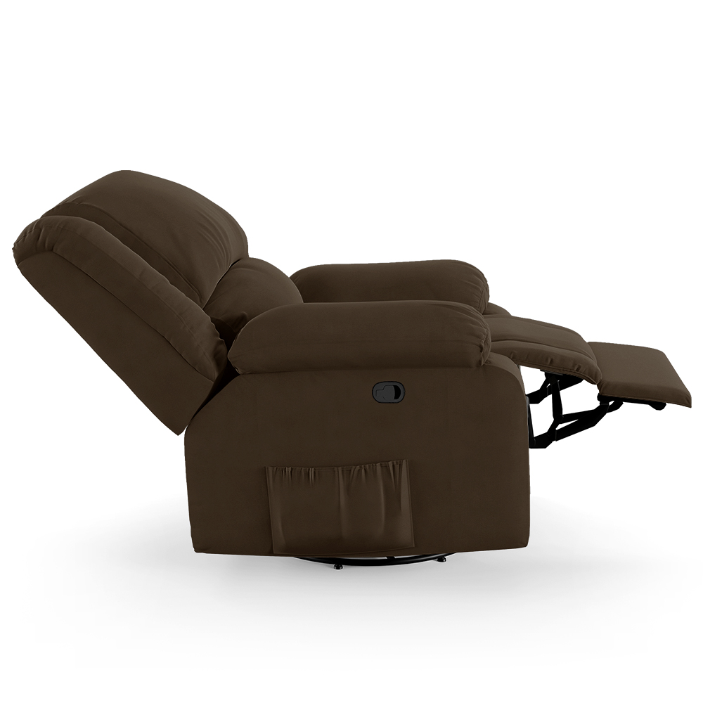 Poltrona do Papai Reclinável Sala de Cinema Madrid Glider Manual Giratória USB Veludo Marrom  G23