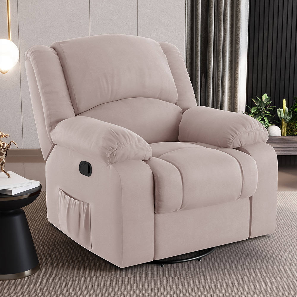 Poltrona do Papai Reclinável Sala de Cinema Madrid Glider Manual Giratória USB Veludo Rosê  G23