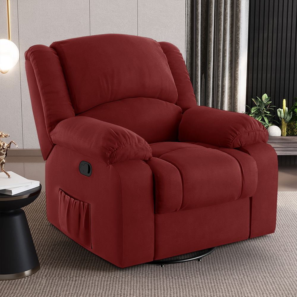 Poltrona do Papai Reclinável Sala de Cinema Madrid Glider Manual Giratória USB Veludo Vermelho  G23