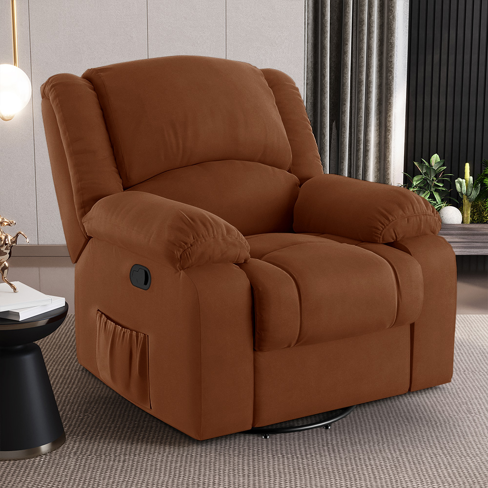 Poltrona do Papai Reclinável Sala de Cinema Madrid Glider Manual Giratória Veludo Terracota  G23
