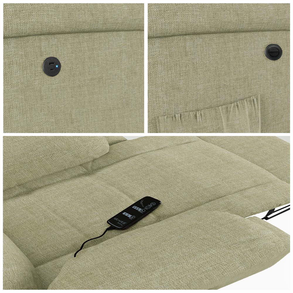 Poltrona do Papai Reclinável Sala de Cinema Madrid Power Elétrica Massagem USB Linho Bege  G26