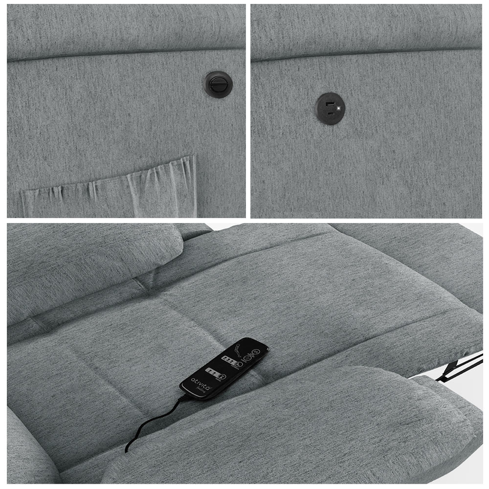Poltrona do Papai Reclinável Sala de Cinema Madrid Power Elétrica Massagem USB Linho Cinza  G26