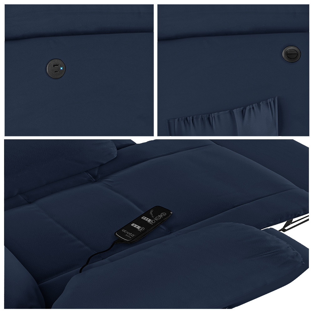 Poltrona do Papai Reclinável Sala de Cinema Madrid Power Elétrica Massagem USB PU Azul  G23