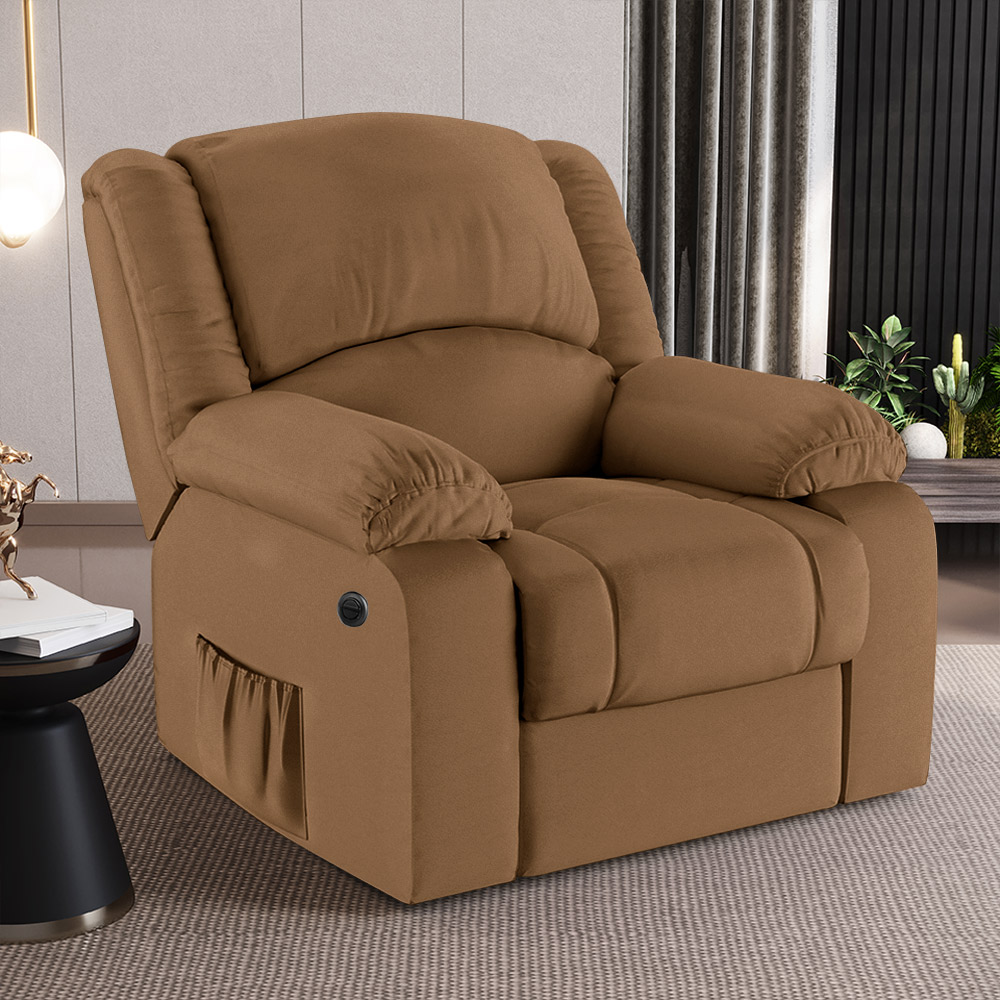 Poltrona do Papai Reclinável Sala de Cinema Madrid Power Elétrica Massagem USB PU Caramelo  G23