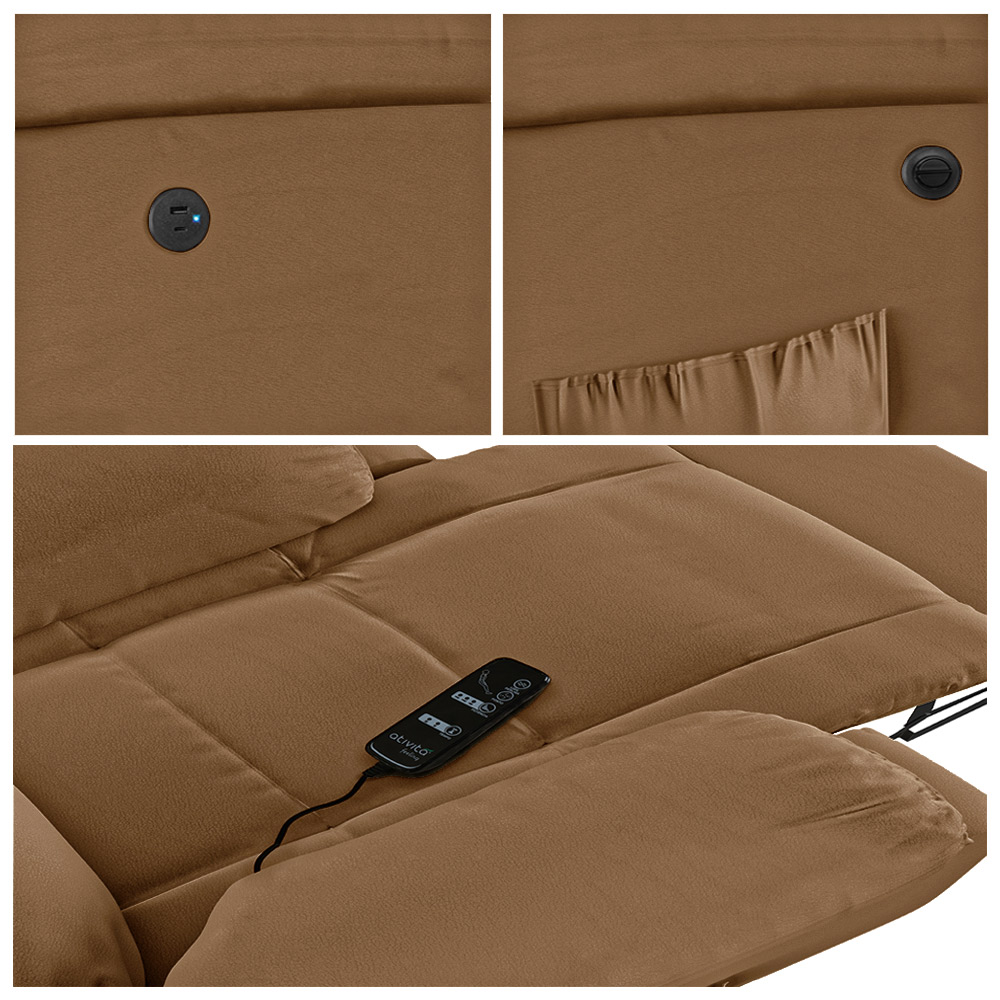 Poltrona do Papai Reclinável Sala de Cinema Madrid Power Elétrica Massagem USB PU Caramelo  G23