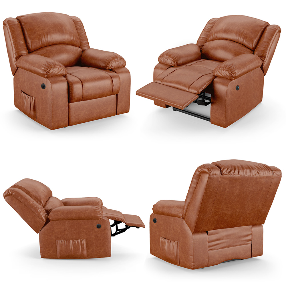 Poltrona do Papai Reclinável Sala de Cinema Madrid Power Elétrica Massagem USB PU Caramelo Brilho  G26