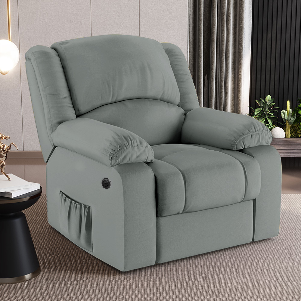 Poltrona do Papai Reclinável Sala de Cinema Madrid Power Elétrica Massagem USB PU Cinza  G23