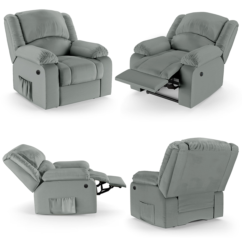 Poltrona do Papai Reclinável Sala de Cinema Madrid Power Elétrica Massagem USB PU Cinza  G23