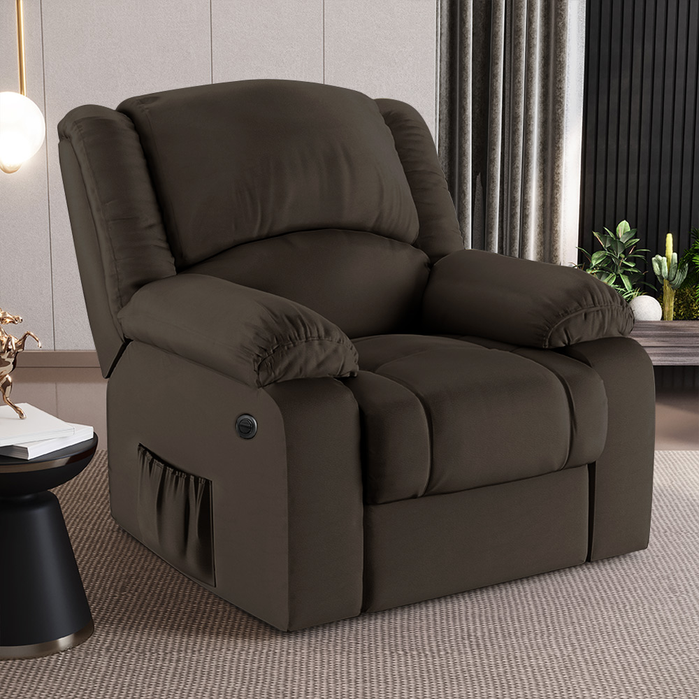 Poltrona do Papai Reclinável Sala de Cinema Madrid Power Elétrica Massagem USB PU Marrom  G23