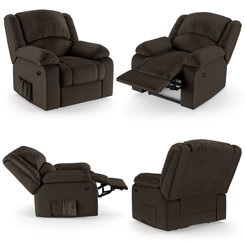 Poltrona do Papai Reclinável Sala de Cinema Madrid Power Elétrica Massagem USB PU Marrom  G23