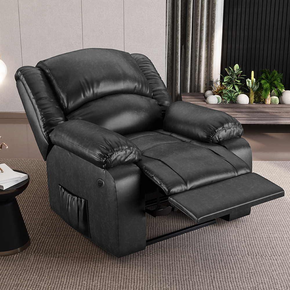Poltrona do Papai Reclinável Sala de Cinema Madrid Power Elétrica Massagem USB PU Preto Brilho  G26
