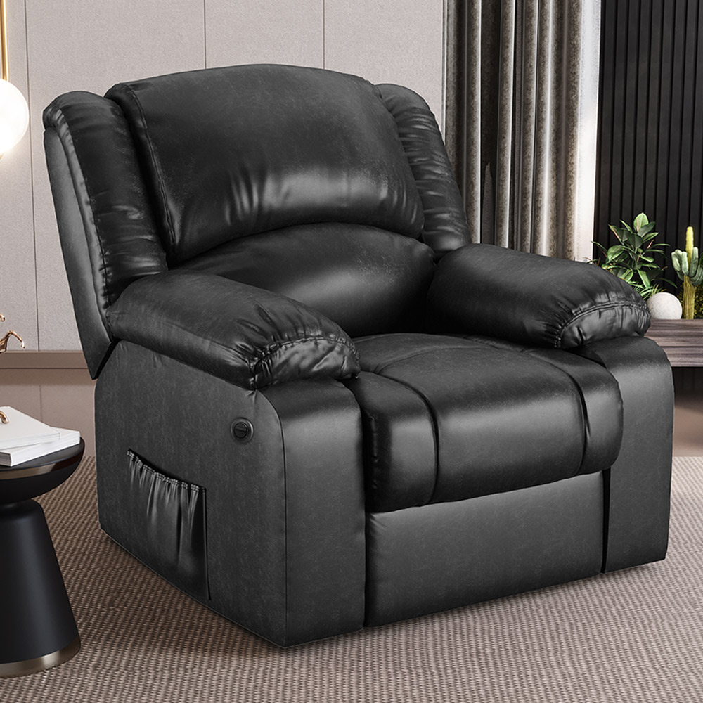 Poltrona do Papai Reclinável Sala de Cinema Madrid Power Elétrica Massagem USB PU Preto Brilho  G26