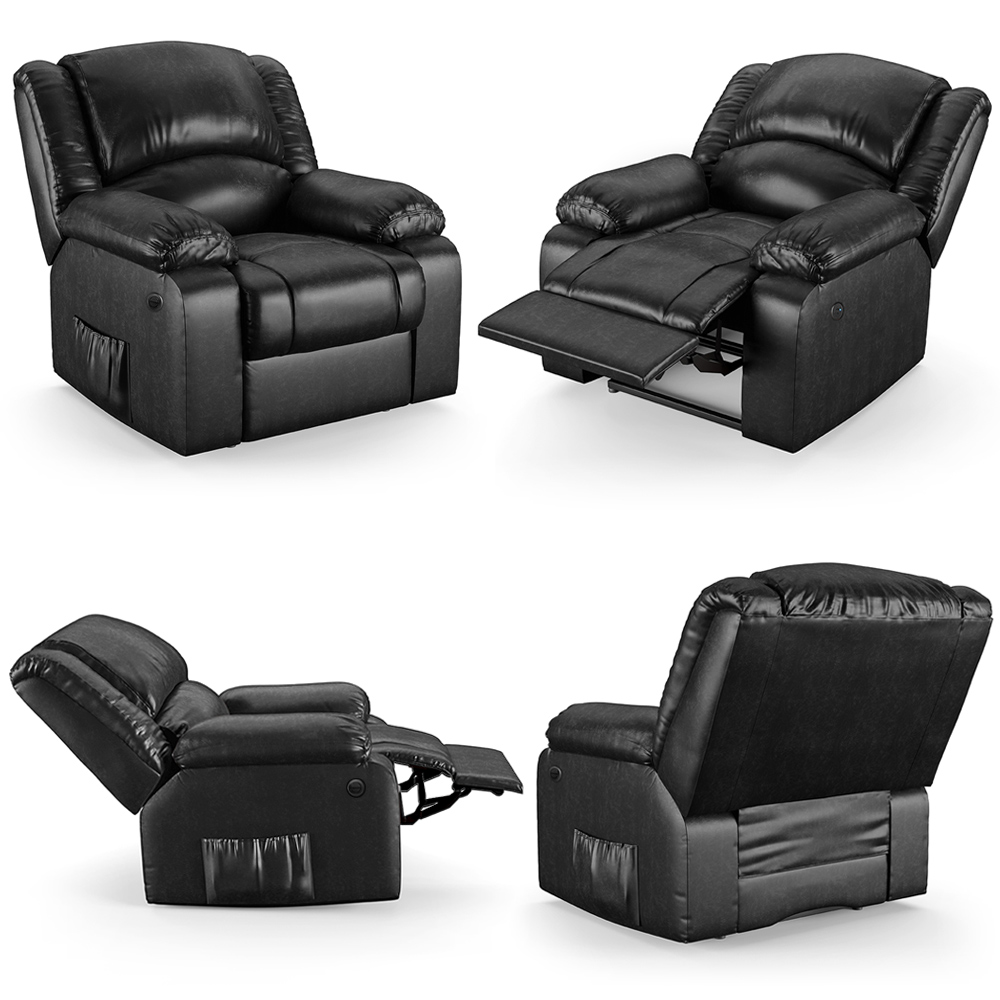 Poltrona do Papai Reclinável Sala de Cinema Madrid Power Elétrica Massagem USB PU Preto Brilho  G26