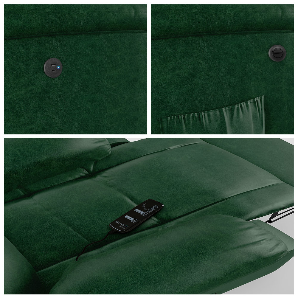 Poltrona do Papai Reclinável Sala de Cinema Madrid Power Elétrica Massagem USB PU Verde Musgo  G26